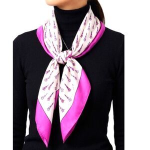 Patricia Paris Pink Ivory Black Eiffel Tower Print Polyester 33.5" Square Scarf